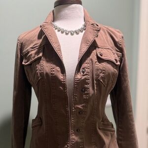White House Black Market Brown Utility Jacket – Size 4, Lightweight, Cute & Casu